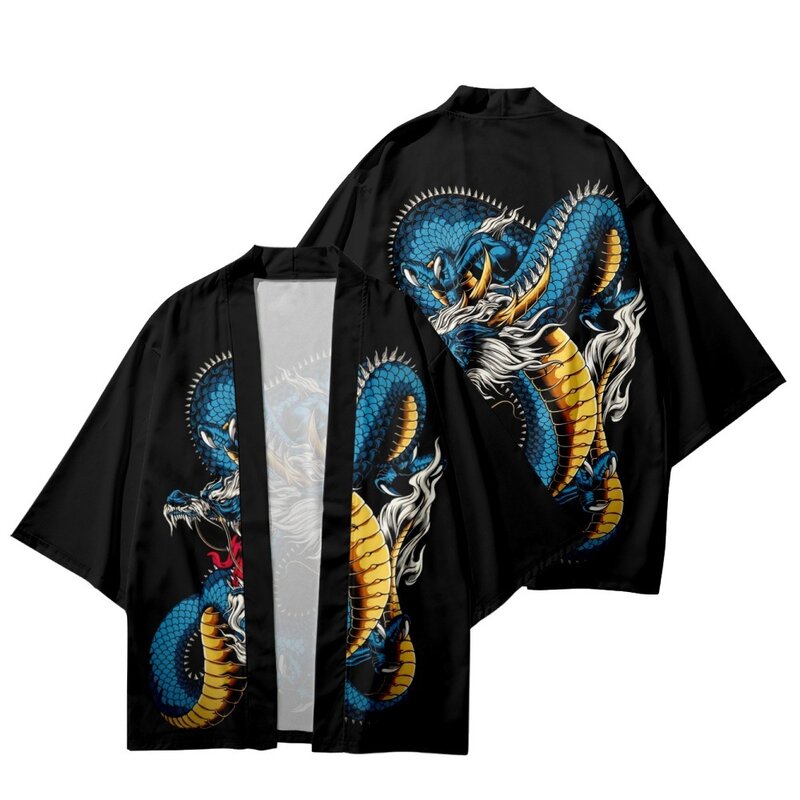 Kimono imprimé Dragon pour hommes et femmes, Cardigan japonais, Vintage, ample et fin, vêtements asiatiques, Harajuku, pour Couple, été