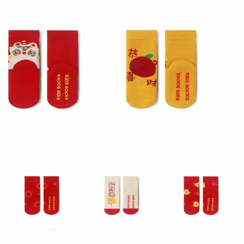 Good Luck Chinese Style Baby Socks Thicken Cotton New Year Baby Socks Middle Tube Baby Hosiery Red Infant Socks Non-slip