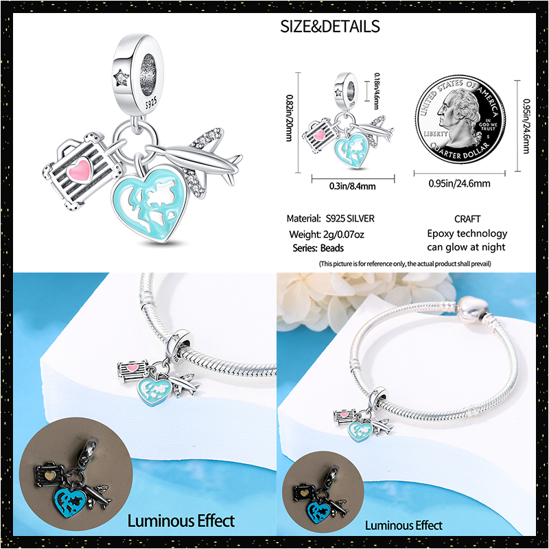925 Sterling Silver bercahaya bintang kunang-kunang ikan biru manik-manik bandul cahaya cocok untuk gelang asli Pandora DIY membuat perhiasan