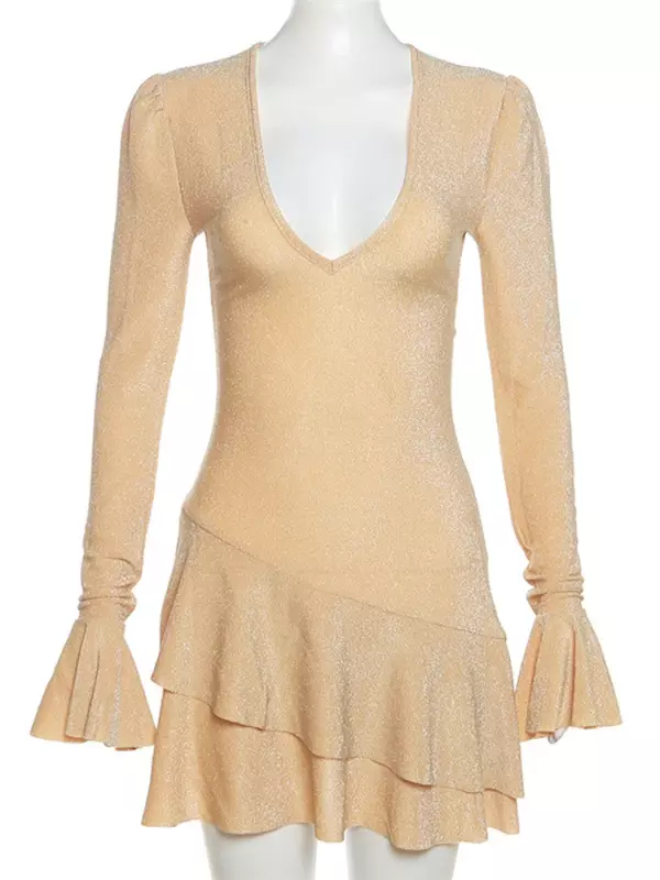TARUXY, облегающее мини-платье с глубоким V-образным вырезом, женское облегающее вечернее платье с высокой талией и складками, женские зимние сексуальные платья, женские платья