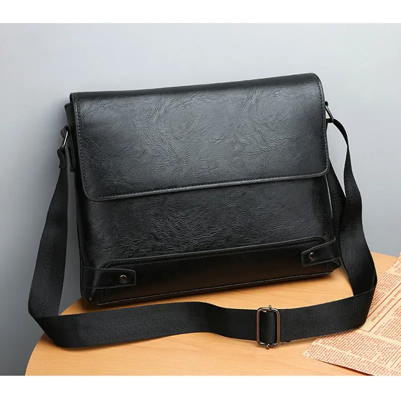 Laptop Crossbody Bag Shoulder Leather Briefcase Side Commuting Husband Split Business Male Executive Work Men PU