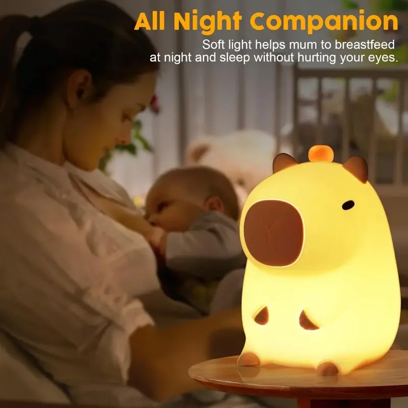 터치 등급 기능이 있는 야간 조명 카피바라, 충전식 실리콘 램프, 시간 제한 가능, 신생아 선물
