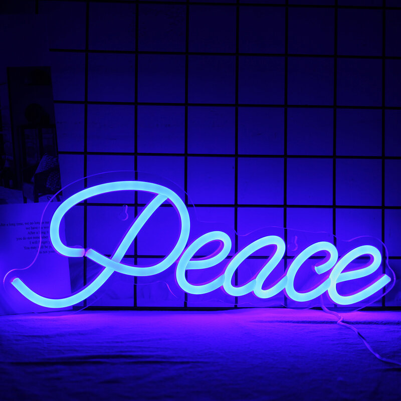 Paz Neon Sinal LED Home Room Decoração, USB Powered, Letter Logo Lights para Festa, Quarto, Gamer Room, Pendurado Lâmpada de parede Art