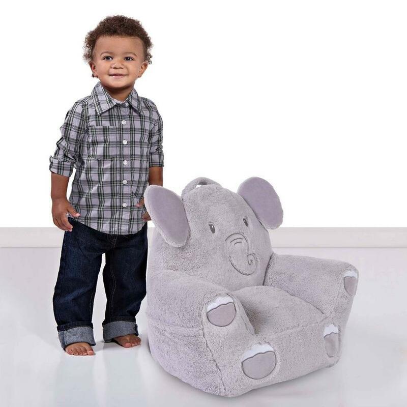Стул с изображением слона, Детский плюшевый карман для хранения, 19 дюймов, мягкая ткань, цвет серый, белый, 16x16x19 дюймов, игрушка-Бадди