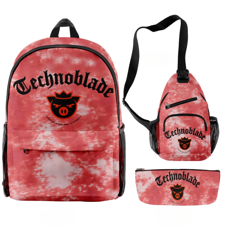 Розовые рюкзаки Technoblade Merch To вечность, набор из 3 предметов, рюкзак на молнии, дорожная сумка, Студенческая школьная сумка