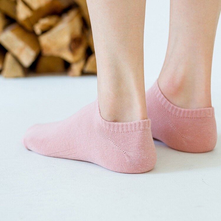 ถุงเท้าหุ้มข้อสั้นบางสีทึบสำหรับผู้หญิง5คู่1คู่ถุงเท้าข้อต่ำชุดผ้าฝ้ายน่ารักสไตล์หวานน่ารัก
