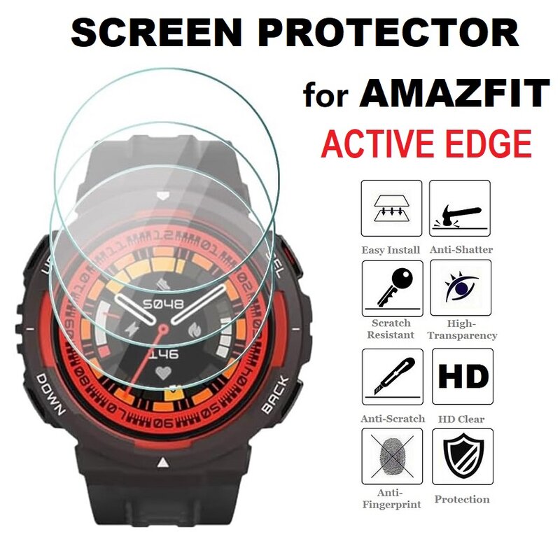 Amazfitおよびアクティブエッジ用のスマートウォッチスクリーン,強化ガラス,傷防止,HDクリア保護フィルム,5個
