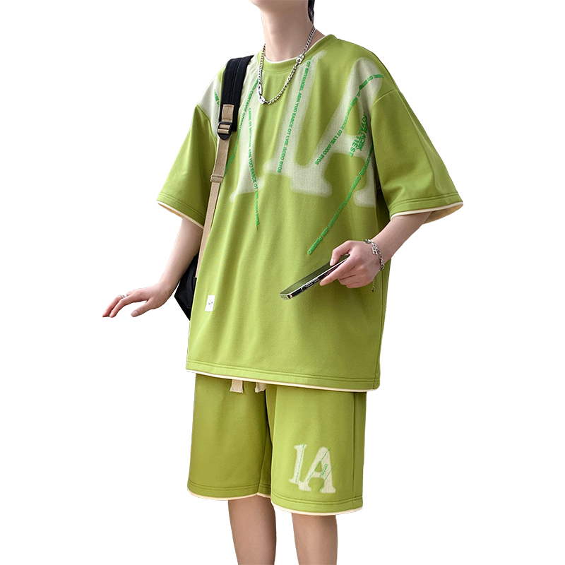 Setelan olahraga musim panas pakaian desainer pria kaus nyaman kebesaran celana pendek setelan dua potong pakaian merek pakaian jalanan modis