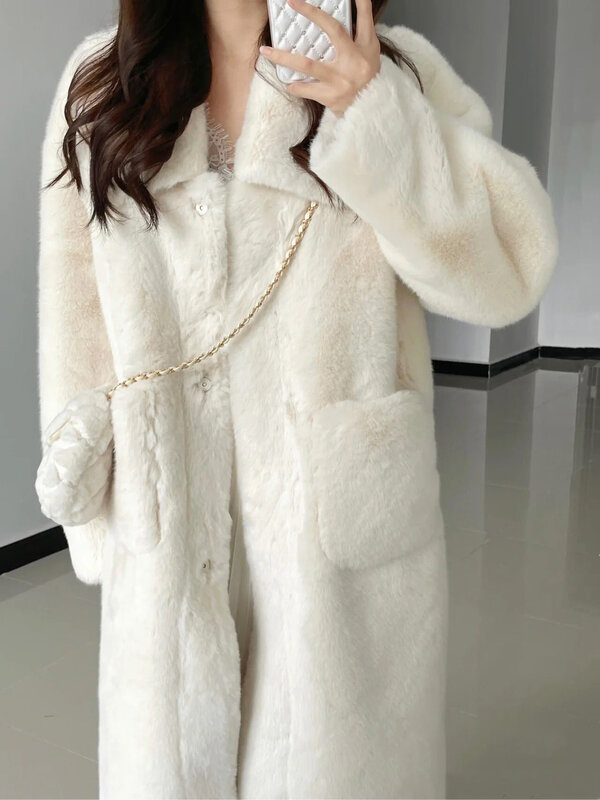 Abrigo largo de piel sintética para mujer, abrigo grueso y cálido de felpa, talla grande, novedad de invierno, 2022