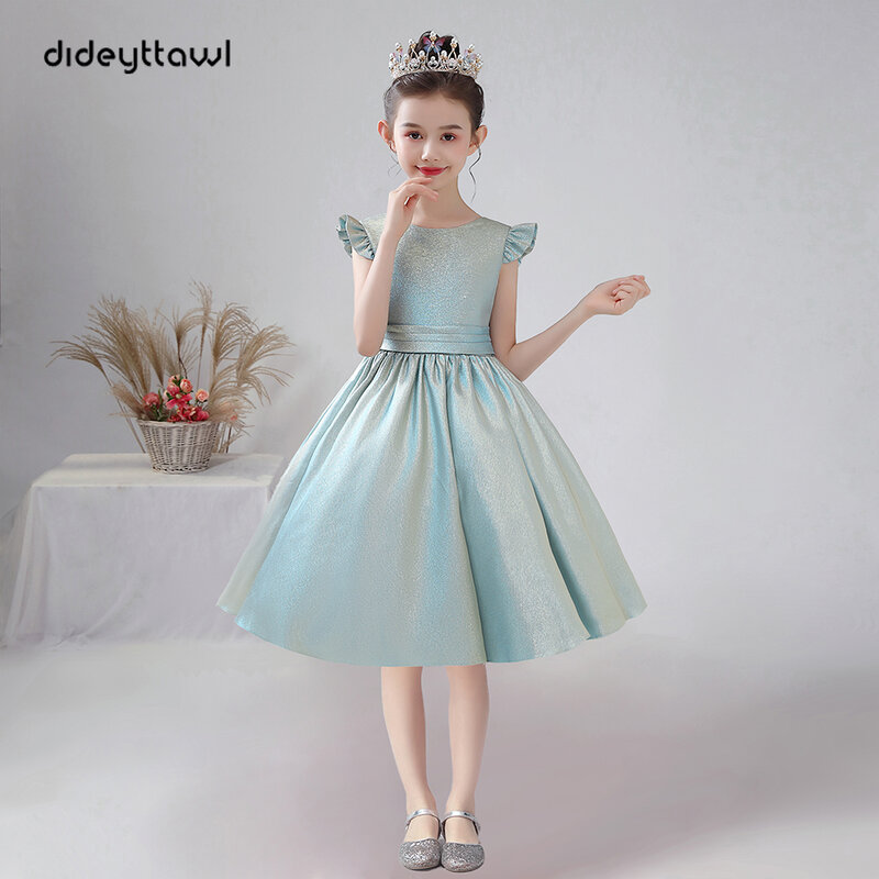 Dideyttawl Short Sparkly Satin Girl Dress Knee Length Junior Concert Birthday Party Pageant Gown Children wedding dress