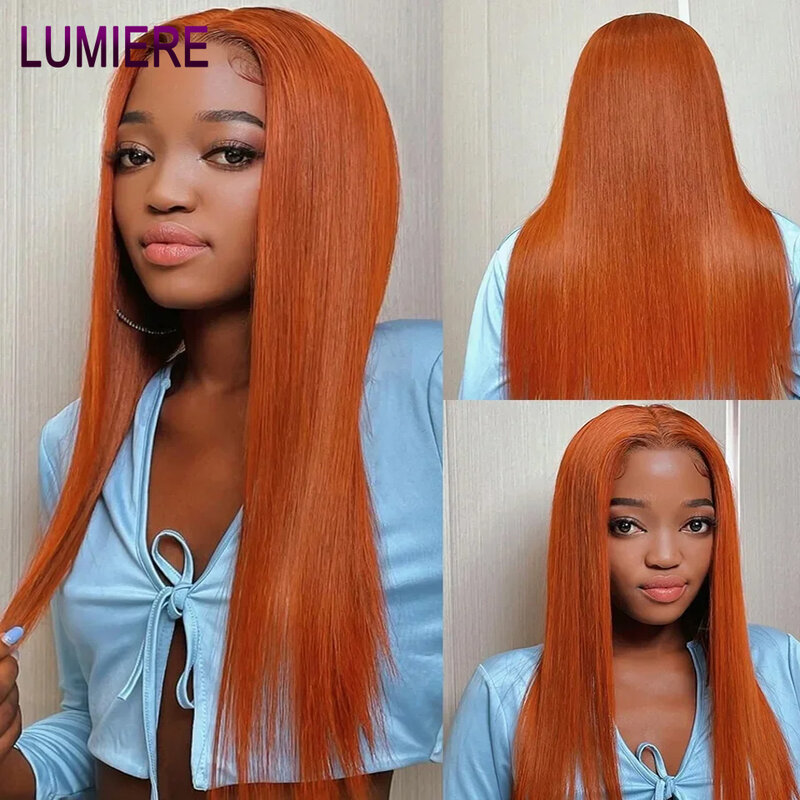Lumiere 350 Color Orange Ginger 13x4 HD Lace Front Wig Human Hair 30 32 Inch Straight Transparent Lace Frontal Wigs For Women
