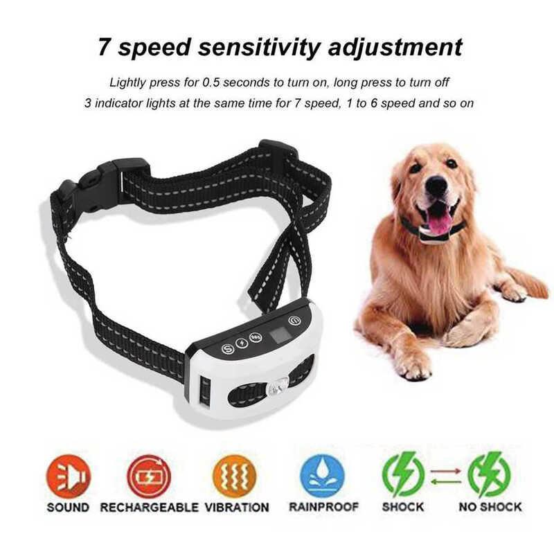 Dog Bark Collar USB Rechargeable Waterproof Vibration Automatic LED Puppy Training Collar Dog Barking Device