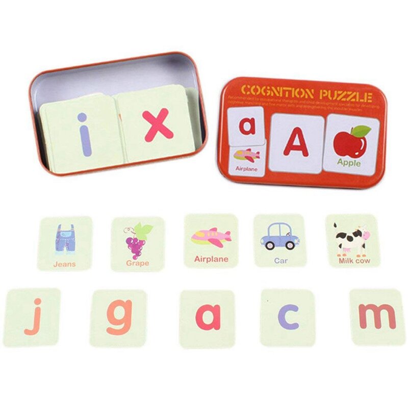 2X schede Flash Anti-strappo che imparano le carte Puzzle dell'alfabeto, l'alfabeto della scatola di immagazzinaggio mentale