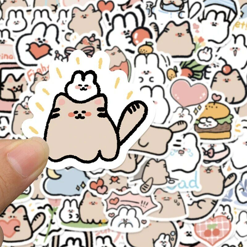 60Pcs Kawaii Cat Cartoon Sticker Cute Animal Decals Kids Toys DIY Scrapbook Laptop Stationary Guitar Suitcase Car Sticker