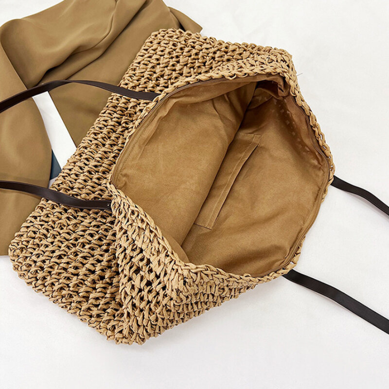 Bolso de hombro tejido de hierba para mujer, bolso de mano de gran capacidad, estilo de vacaciones de verano, arte Retro, playa, alta calidad