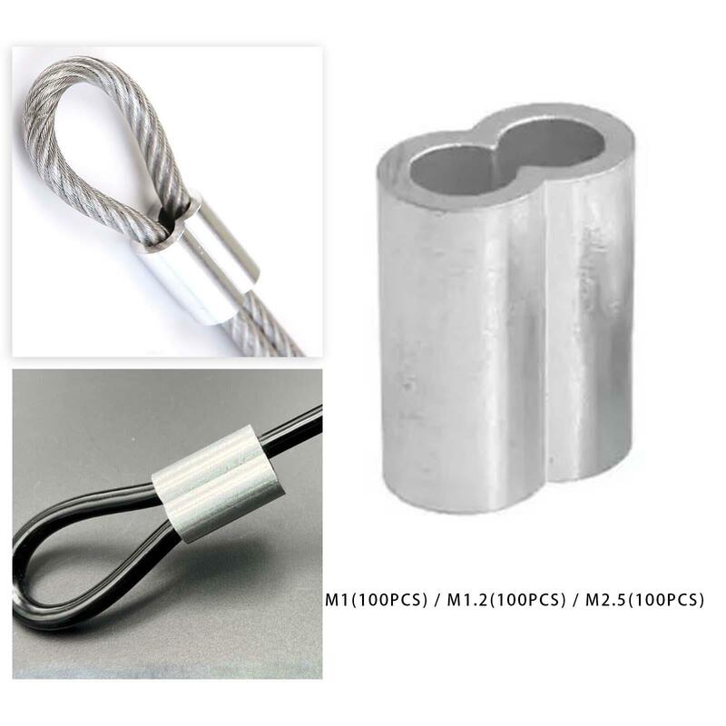 Cuerda de alambre con manga de aluminio, figura ligera portátil, accesorios prácticos en forma de 8, prensado de Cable de sujeción, 100 unidades