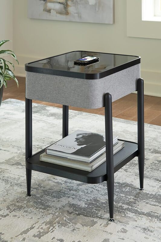 Table d'appoint rectangulaire contemporaine Signature Design par Ashley Jorvalee avec rangement, noir et gris