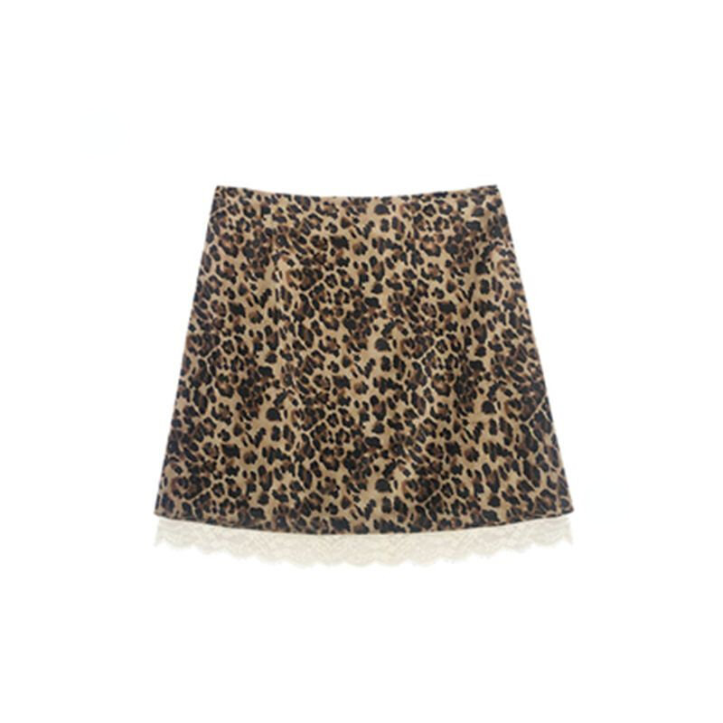 Deeptown-Mini jupe en dentelle à imprimé léopard pour femme, jupes courtes vintage, ligne A, streetwear rétro, décontracté, été, Y2k