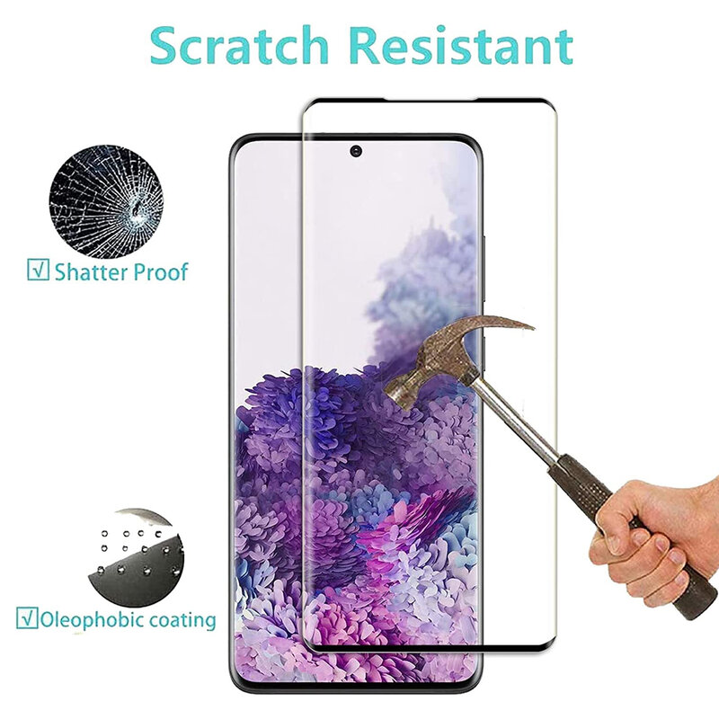 1/4 Buah Kaca Tempered untuk Samsung Galaxy S20 5G Kaca Film Pelindung Layar Sidik Jari Melengkung