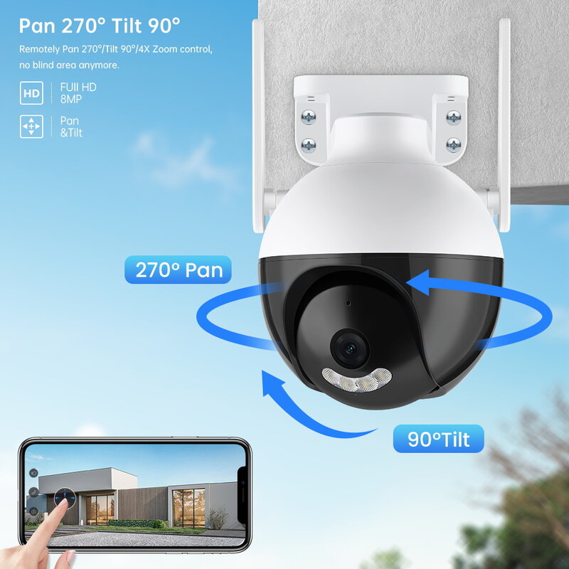 8MP 4K Smart PTZ Wifi Surveillance Camera 5x Digital Zoom Human Detection ONVIF Night Vision CCTV IP Camera Security Protection
