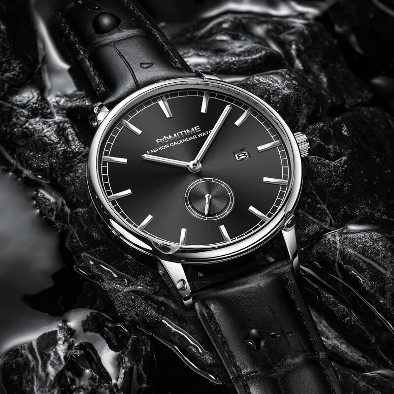 ROMITIME Luxury Brand Quartz Mens Watch Leather Strap Waterproof Watches For Men Luminous Calendar Original Stainless Steel