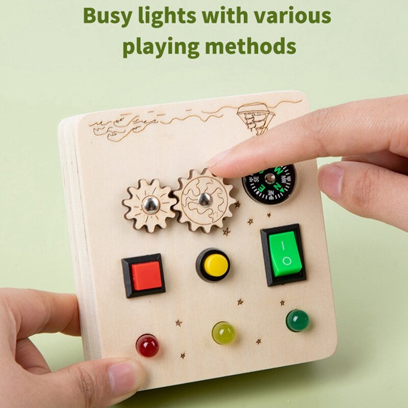 لوحة تحكم بمفتاح بوصلة خشبية للأطفال ، ألعاب مونتيسوري ، ألعاب تعليمية حسية ، ضوء LED ، متين ، مشغول ، 2-4 Y