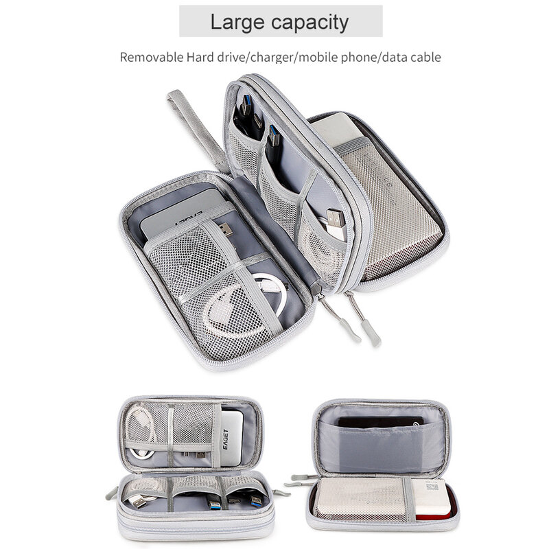 Sac de rangement étanche pour câble de données et chargeur USB, mallette de transport portable, sac de rangement à double couche, sac d'évaluation de voyage