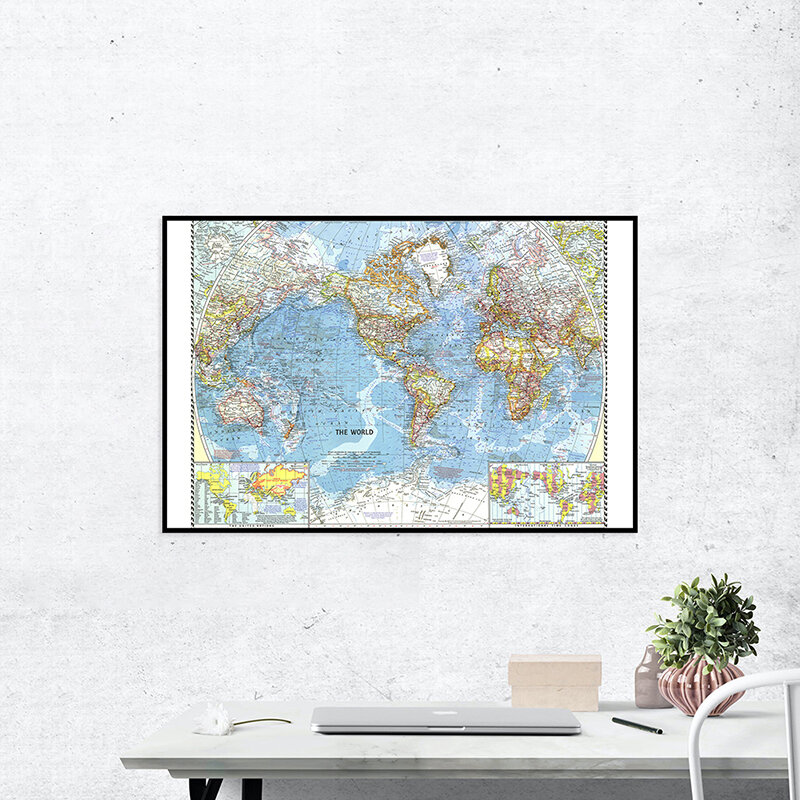 1960 mapa świata globus 90*60cm płótno mapa świata naklejka ścienna Retro tapety do wystroju edukacji w domu