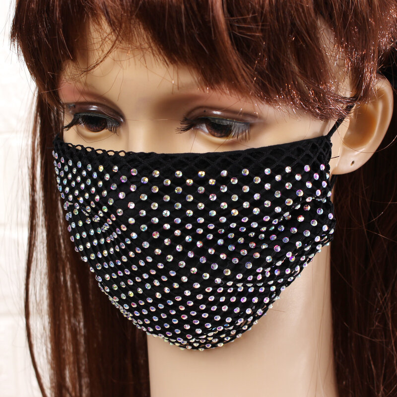 女性用の洗えるクリスタルフェイスマスク,ラインストーンメッシュ,再利用可能なダイヤモンドマスク,仮面舞踏会用マスク