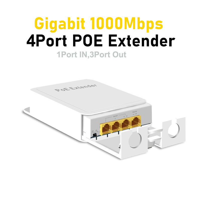 4 Port tahan air POE Repeater luar ruangan 1 dalam 3 keluar PoE Extender 1000Mbps IP55 VLAN 44-57V untuk pengawasan POE kamera IP