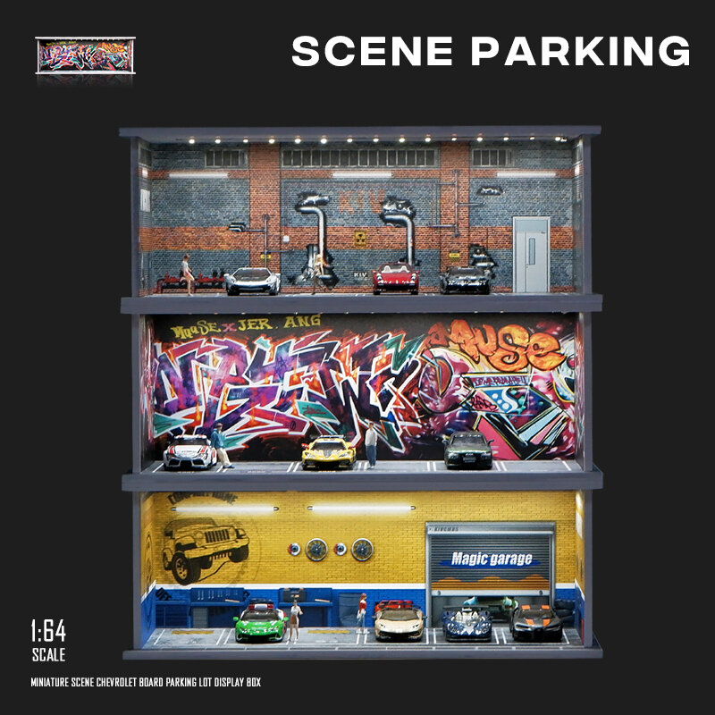 1/64 Garage scene Model Scene with Light Version Simulation Model Scene Decoration Collect (Excluding dolls and car models)