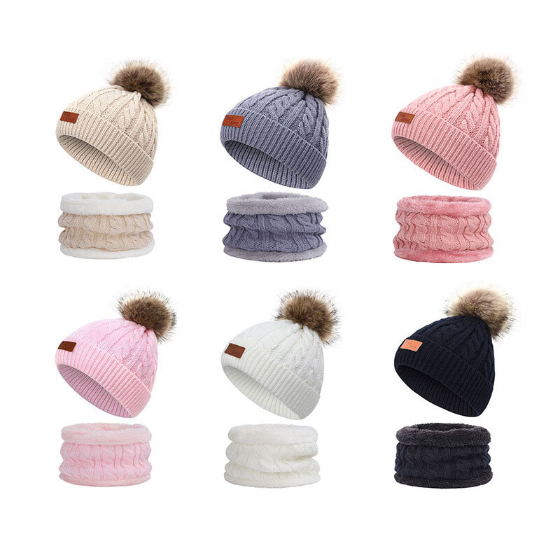 Topi Anak-anak Bayi Set Syal Musim Gugur Musim Dingin Topi Beanie Rajutan untuk Anak Perempuan Anak Laki-laki Topi Syal Leher Setelan Anak-anak Topeng Padat Topi Hangat