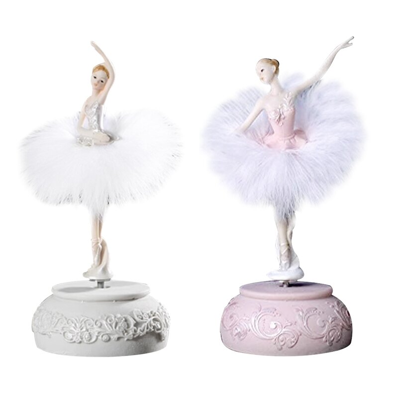 Feather Skirt Rotating Music Box Figurine, Manual Control Dancing Girl Musical Box For Girls Durable 10 X 10 X 22Cm