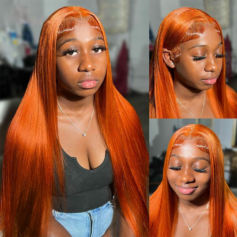 Ginger Orange 13x6 Hd Lace Front Human Hair Wig 4x4 13x4 Brazilian Ginger Colored Glueless Straight Human Hair Lace Frontal Wigs