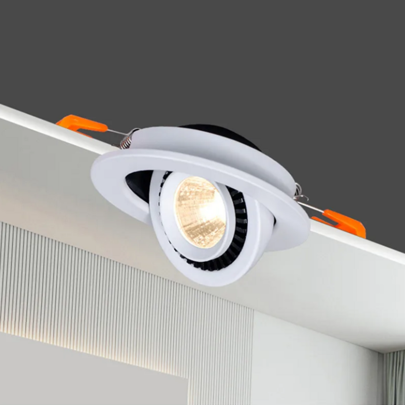 Lampu lingkaran dapat diredupkan 5W 20W, lampu langit-langit AC110V-220V fokus latar belakang COB tertanam LED dapat disesuaikan sudut 360 °