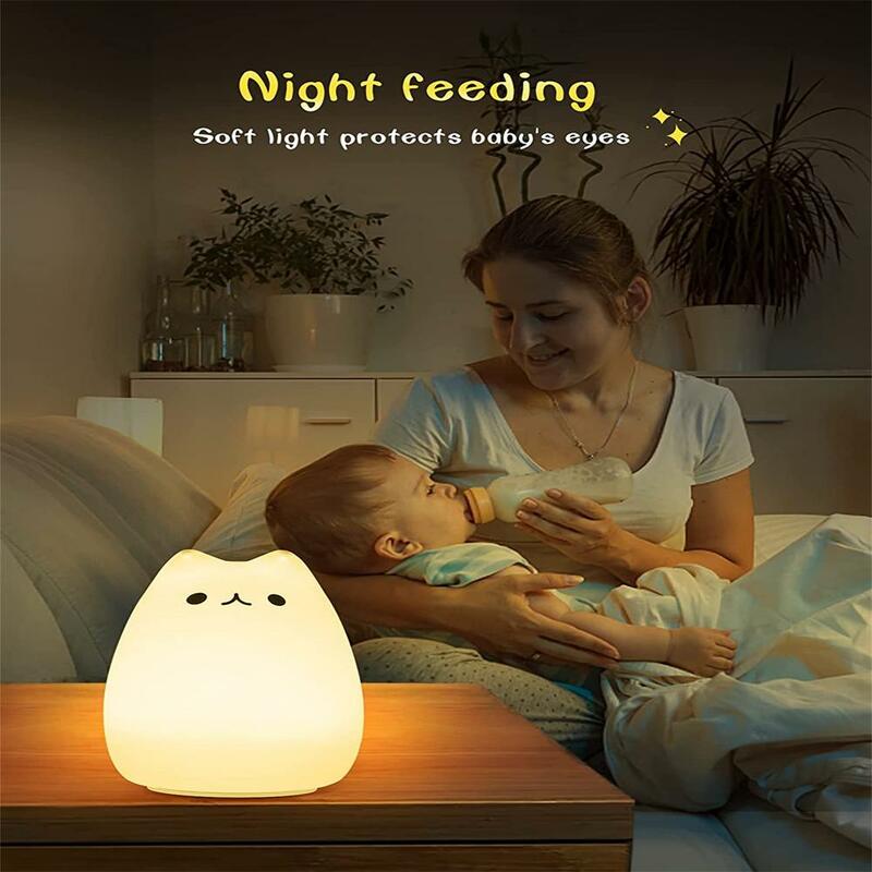 Silicone Cute Cat LED Night Lights Portable Battery Powered 7 Color Table Lamp For Home Decor Child Holiday Gift Dropshipping