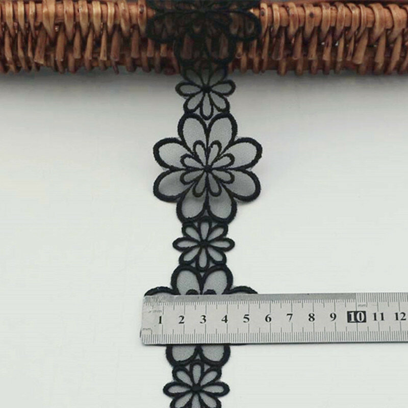 Tela de encaje de Organza negra, bordado de flores, apliques de cuello, cinta de guipur, velo de vestido de novia, decoración de costura artesanal, 2022