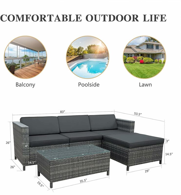 Sofa luar rotan tahan cuaca, Sofa percakapan tahan air untuk balkon, teras, halaman belakang, dek, Taman
