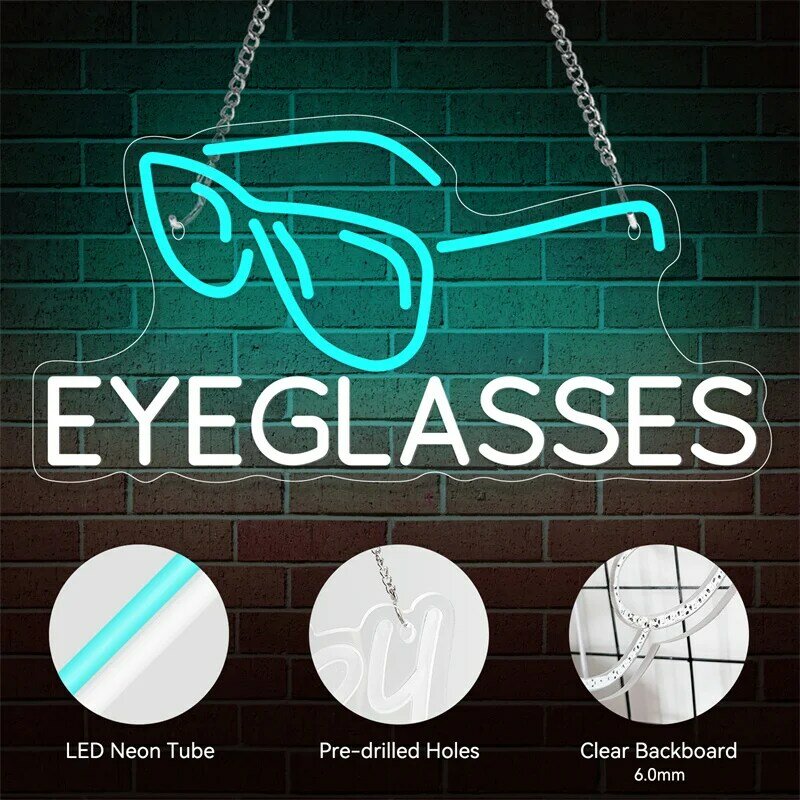 Blue Eyeglasses Neon Light Sign Letters Acrylic Business Neon Sign USB For Eyeglasses Shop Eye Clinic Wall Art Decor LED Signs