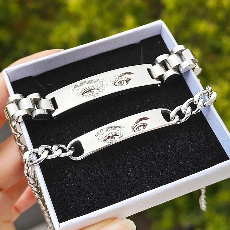 DOREMI Personalized Human Eye Bracelet Custom Personalized Pendant Engraved Cuban Chain Bracelets Gift