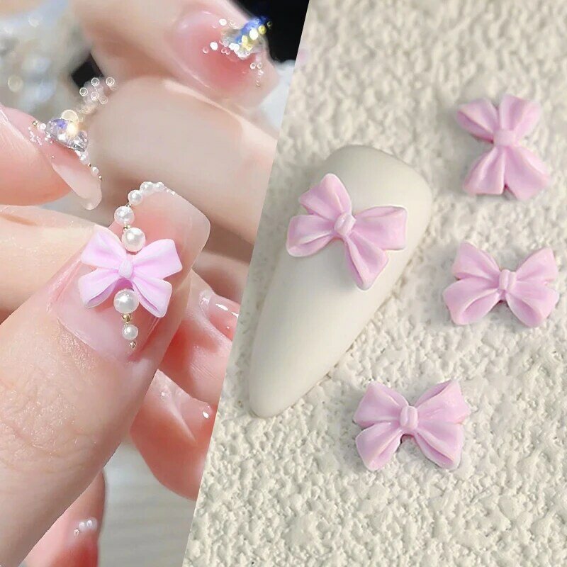 귀여운 나비 매듭 3D 핑크 흰색 네일 아트 장식, 네일 참 액세서리, 매니큐어 DIY 미니 나비 매듭 디자인 용품, 50 개