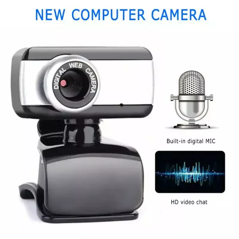 Webcam universal com microfone para laptop, câmera de computador portátil 1080p, para conferência e laptop, novo