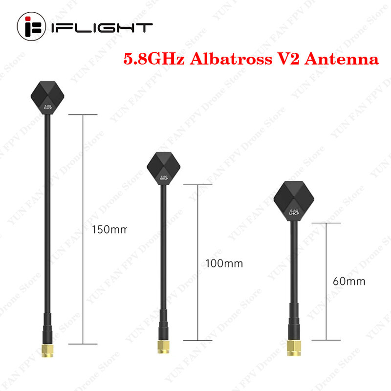 IFlight-Antena Albatross V2 SMA, 5.8GHz, 2.4dBi, LHCP, RP, RHCP, SMA, 60mm, 100mm, 150mm, FPV Racing Drone Part