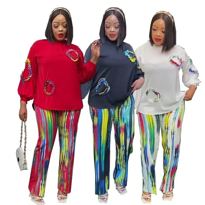 African Suit African Clothes for Women 2 Piece Women Set Dashiki Spring Autumn New Fashion Long Sleeve Top and Pants Suit