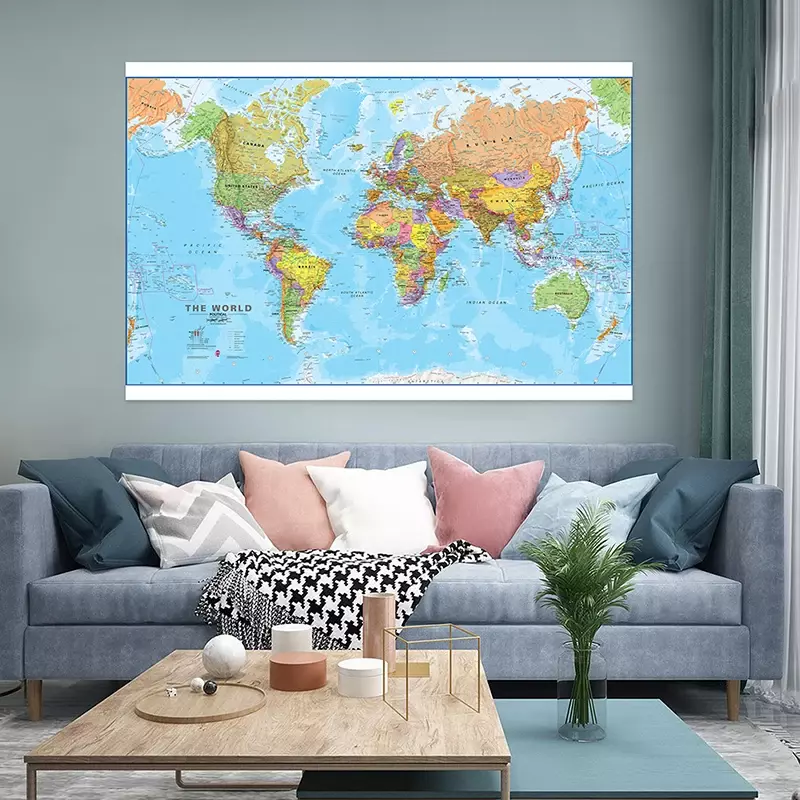 Mapa de la pared del mundo para decoración del hogar, póster detallado, pintura no tejida, 150x90cm, dormitorio