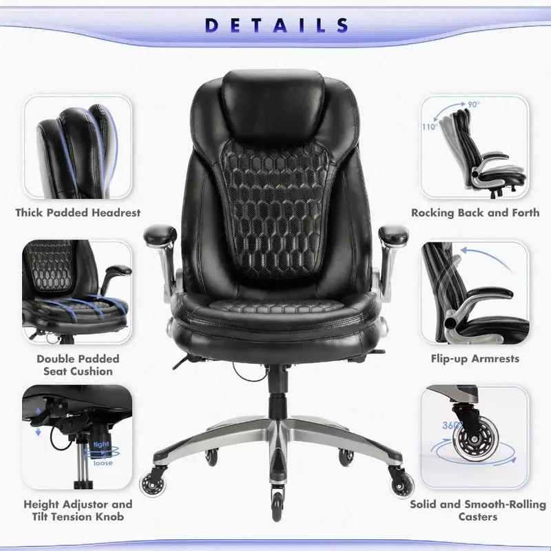 Stylish Leather Chair With Upgraded Caster for Swivel Computer Armchair High Back Executive Chair With Padded Flip-up Arms Desk