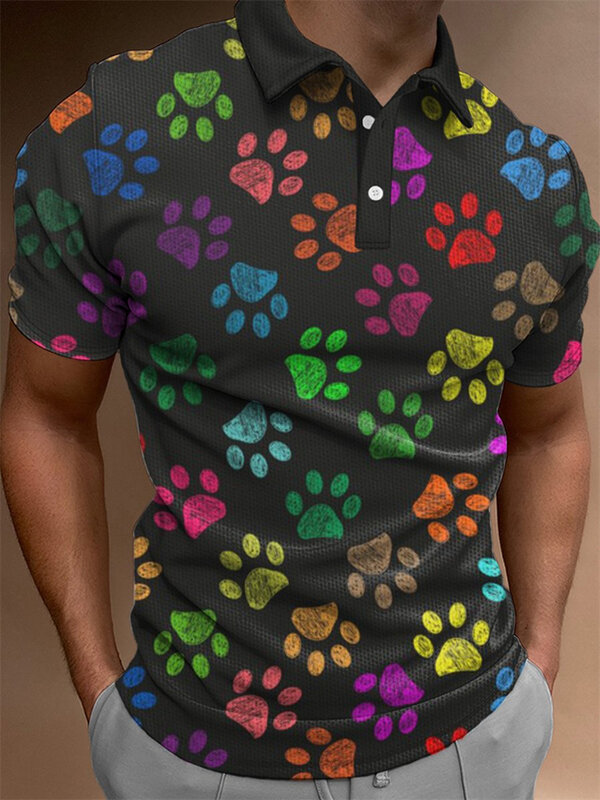 Polo de manga corta con botones de solapa para hombre, camiseta informal holgada con estampado 3D, ropa de calle de verano, novedad, gran oferta