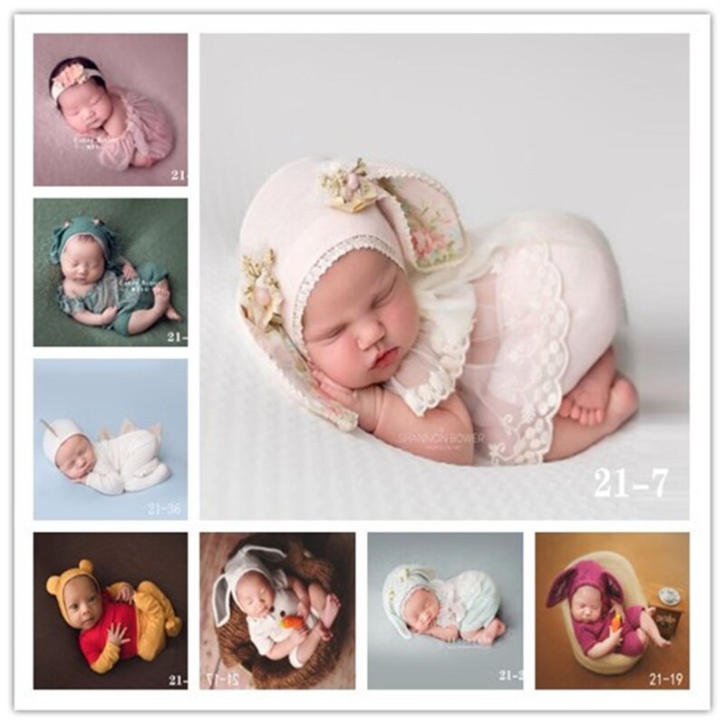 Newborn Photography Clothing Rabbit Ear Hat+Lace Top+Pants 3Pcs/set Studio Baby Girl Photo Props Accessories Clothes Outfits