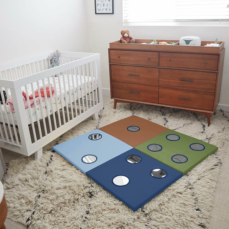SoftZone-alfombra de actividades Look at Me, tapete plegable, Alfombra de juego para bebé Earthtone, juguete para bebé, 123