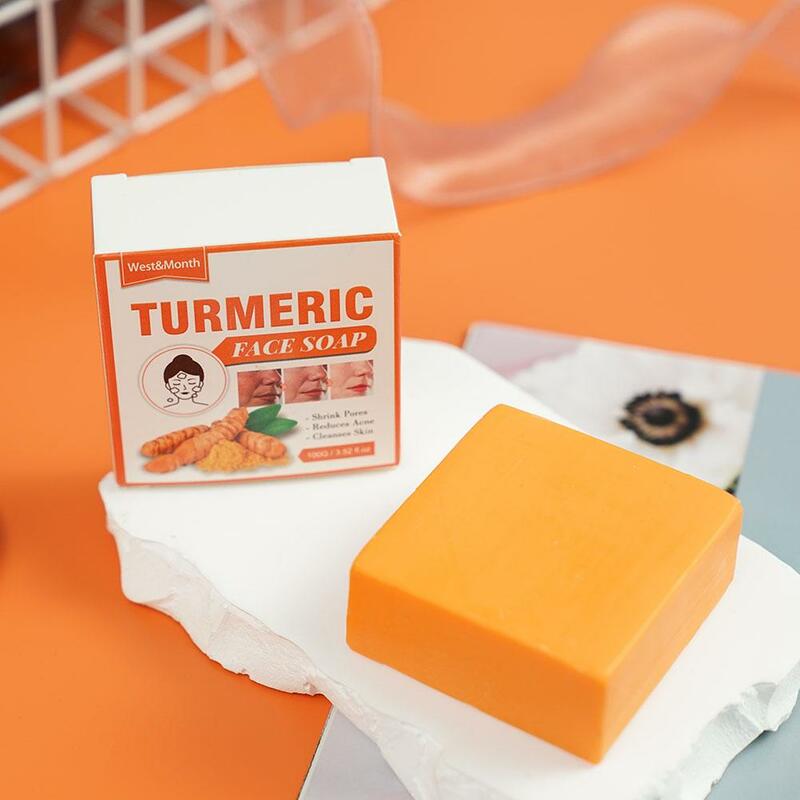 100g Turmeric Ginger Soap Anti Acne Skin Brighten Face Oil Cleansing Handmade Spot Body Remove Essential Bath Soap Pimples S2C9